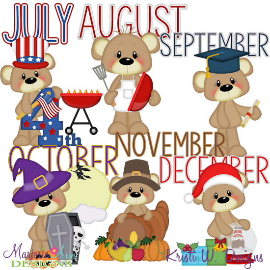 Calendar Bears July-December SVG Cutting Files Includes Clipart - Click Image to Close